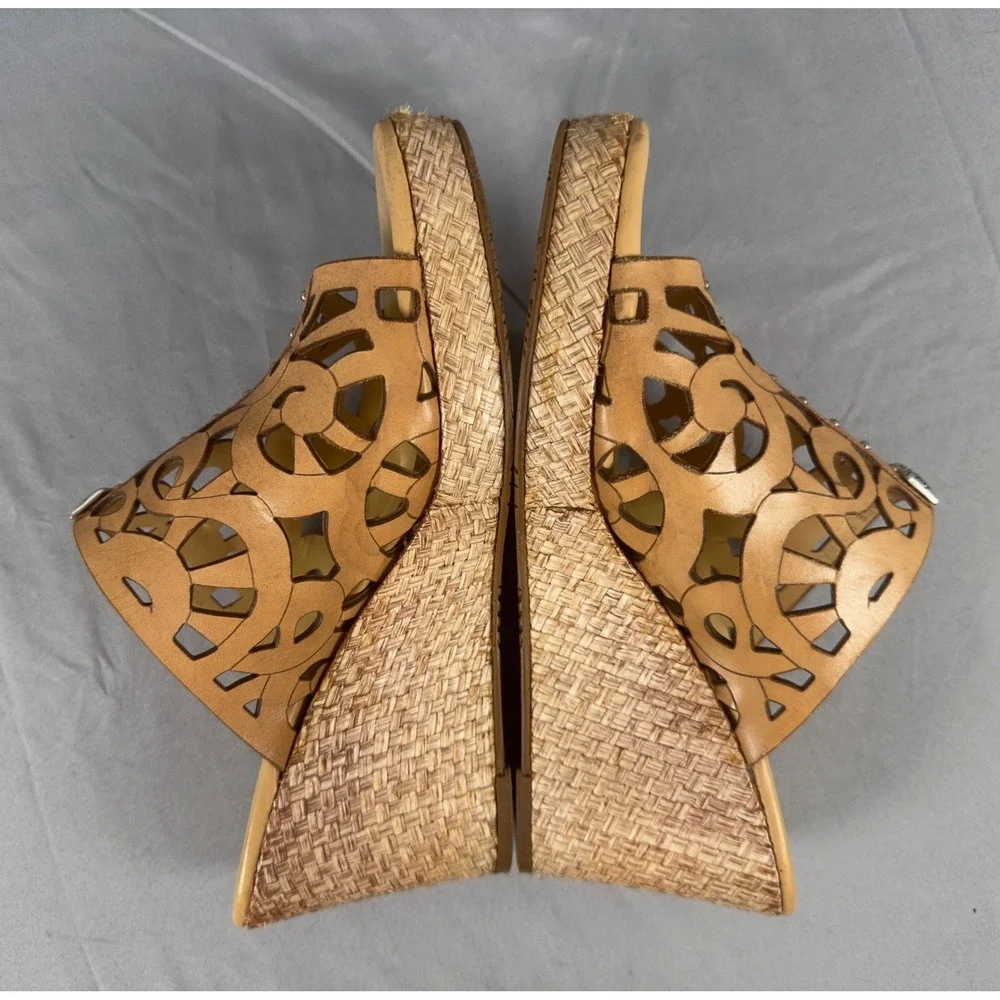 Brighton Daria Wedge Sandals 8M Brown Leather Cutout Espadrille Slides‎